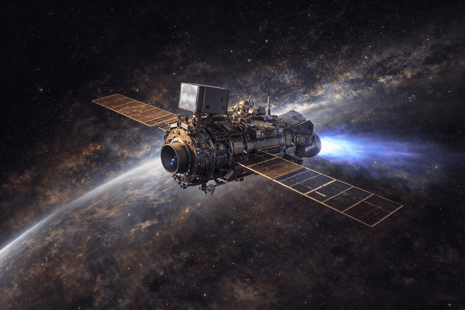 Spacecraft propulsion plume visualization representing rarefied plume interactions.